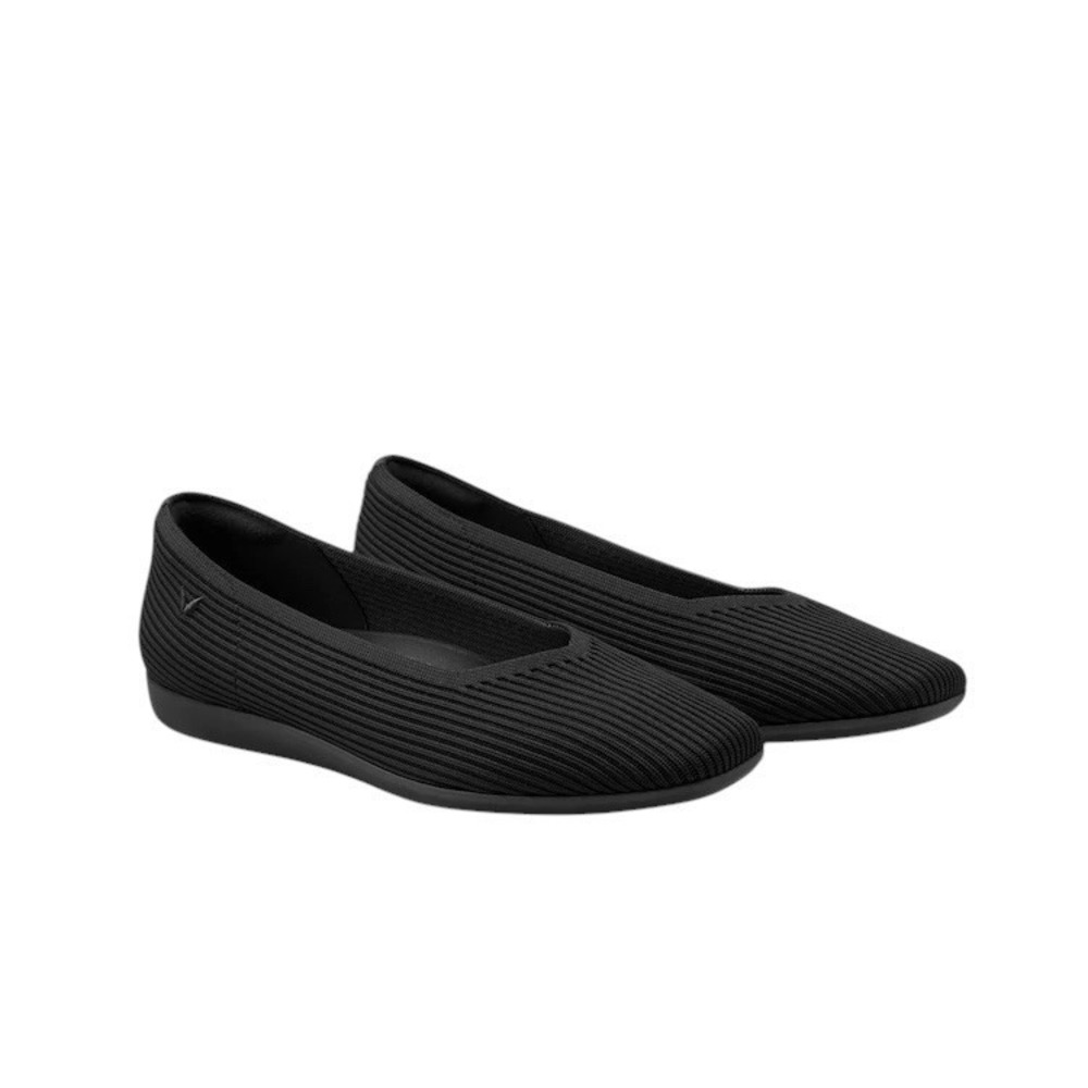 Vivaia Margot Walker Square Toe V-Cut Knit Flats Black Minimalist Chic Sz 39/8